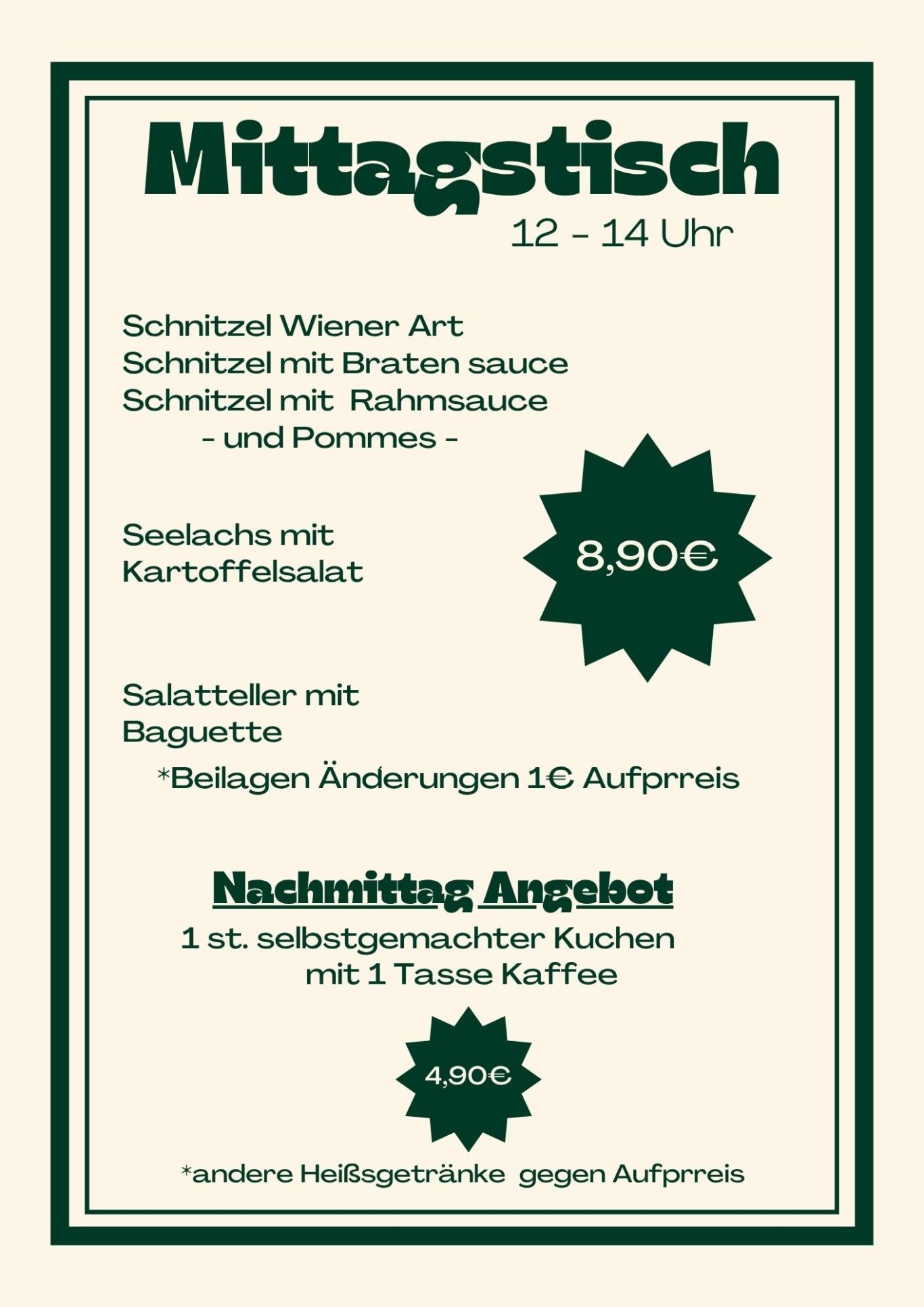 Getränkekarte Clubhaus der Hundefreunde